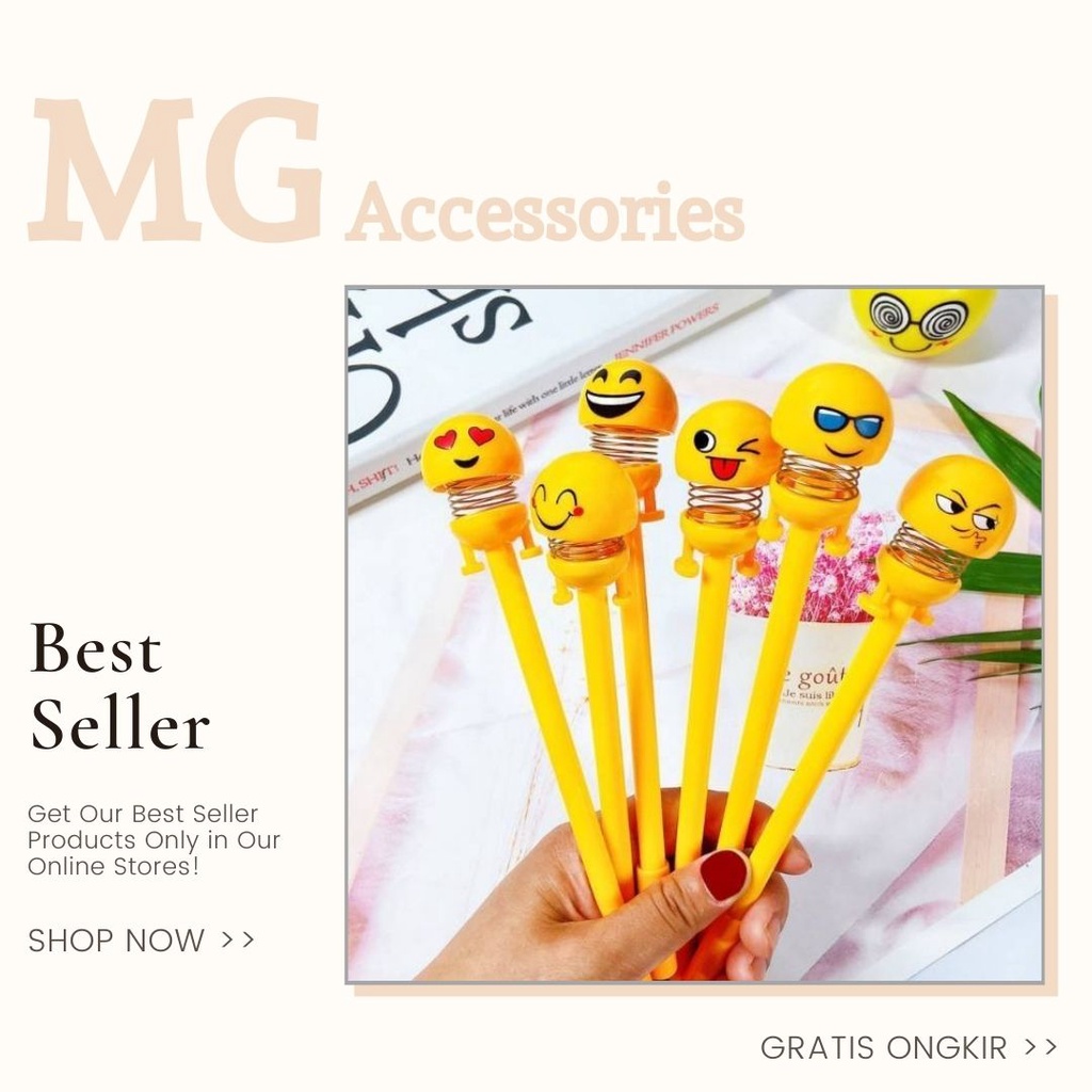 

Mgaccessories - PULPEN SPRING DOLL P01 PULPEN KARAKTER EMPJI PER GOYANG EMOTICON