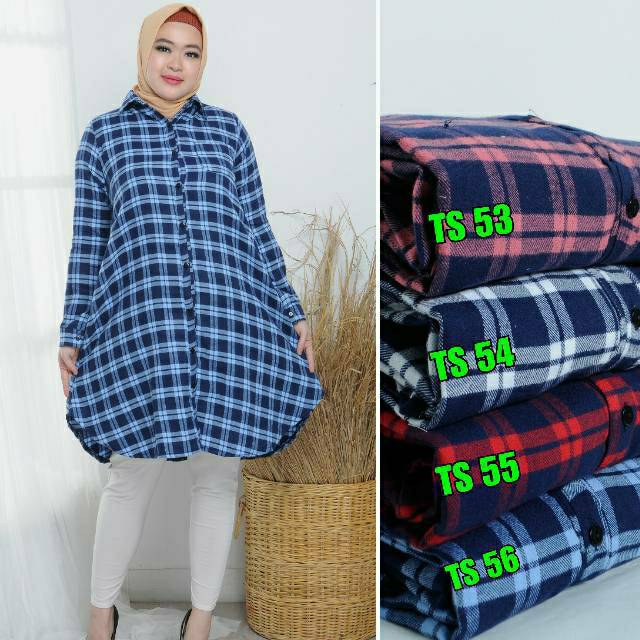 Tunik flanel/tunik/tunik kotak/hem tunik/tunik murah/kemeja tunik/hem kotak/tunik standart/tunik L