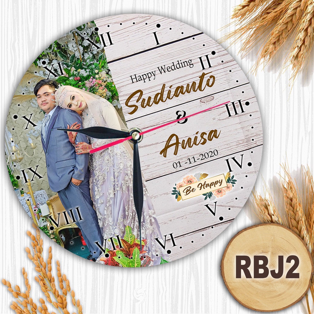 JAM DINDING KAYU CUSTOM NAMA FOTO HADIAH PERNIKAHAN UNIK KADO NIKAH NIKAHAN WEDDING ULANG TAHUN LUCU-RBJ2