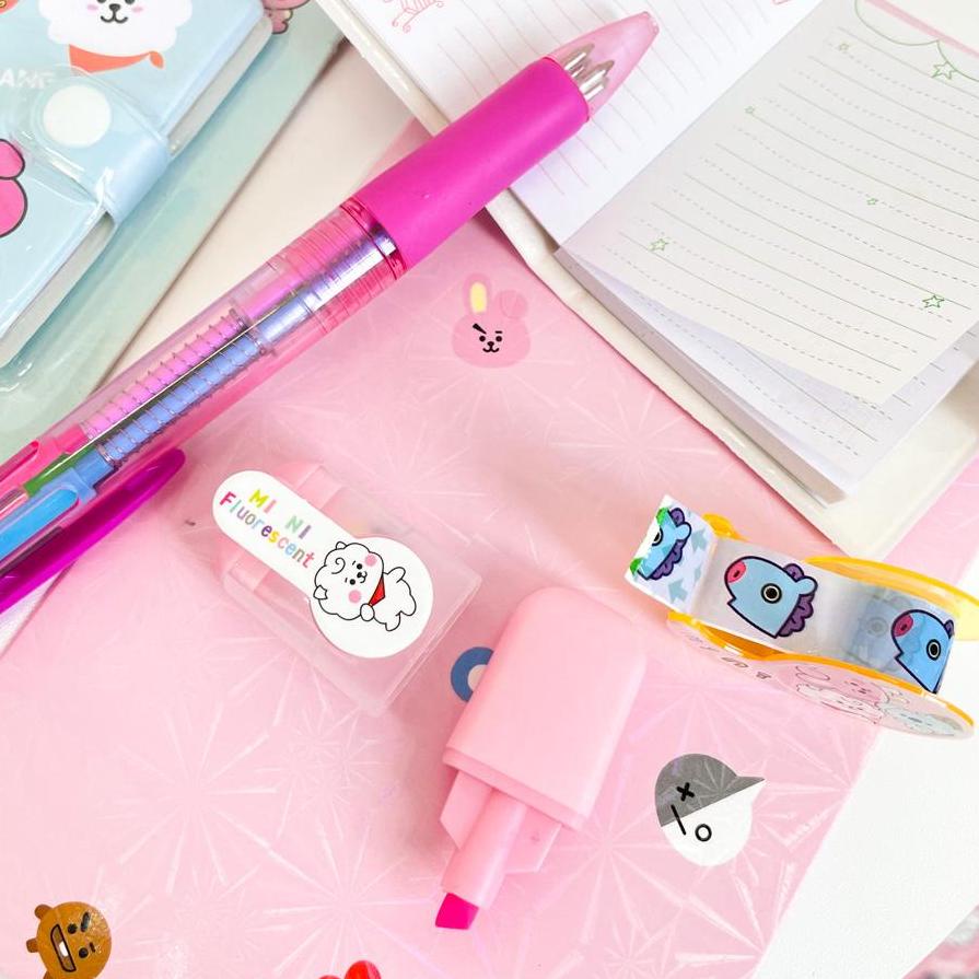 

⚡uper KejutanSet Alat Tulis Mini BT21 BTS isi 4 Buku Kecil Pulpen Highlighter Mini Solatip Paket Murah Kado Unik Souvenir