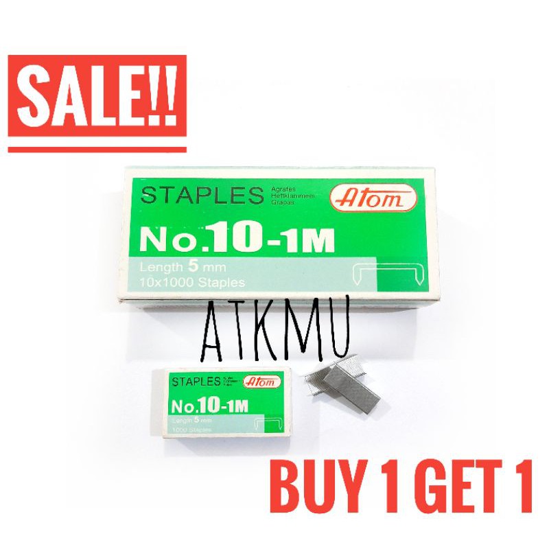 

SALE !! BUY 1 GET 1 Isi Staples Kecil No. 10-1M ATOM 1 Box isi 10 Pak Kecil