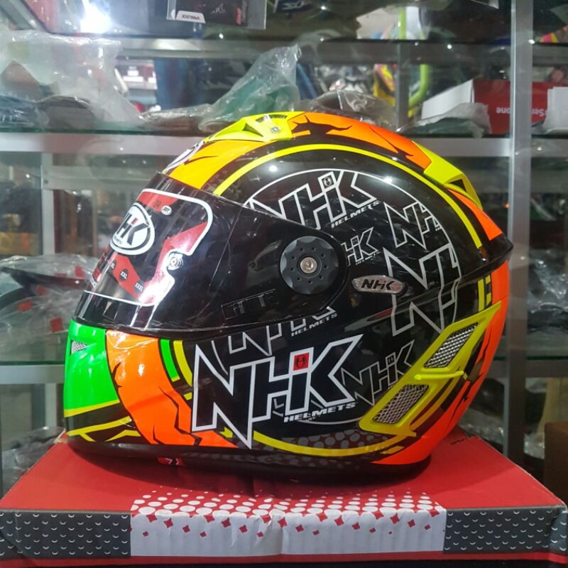 Helm balap Nhk gp pro terminator tt racing TR05 the sun black orange green fluo ddring murah