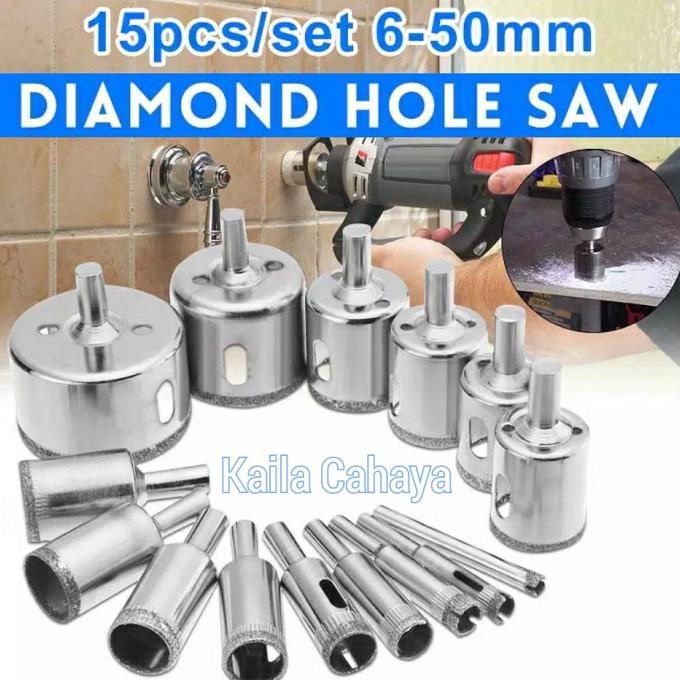 Mata Bor Kaca Set 15Pcs Diamond Hole Saw Mata Bor Kaca Keramik Granit