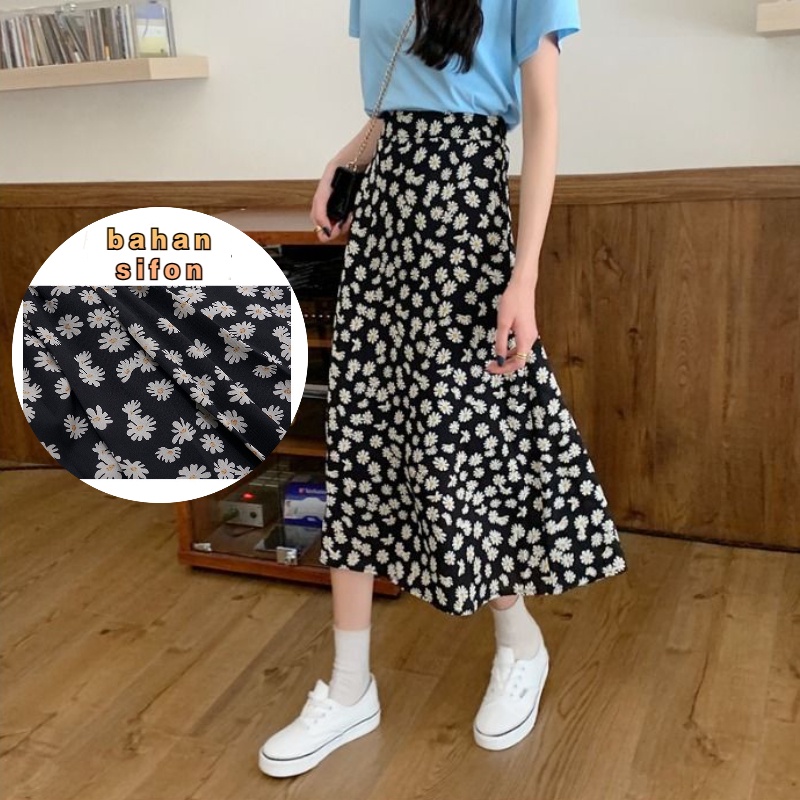 Rok Daisy Kecil Rok Sifon Pinggang Tinggi Gaya Tipis Bunga Rok Panjang Kualitas tinggi