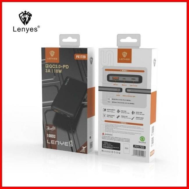 Power Bank Lenyes PX172D 10000 MAH Fast Charging QC 3.0 + PD ORIGINAL