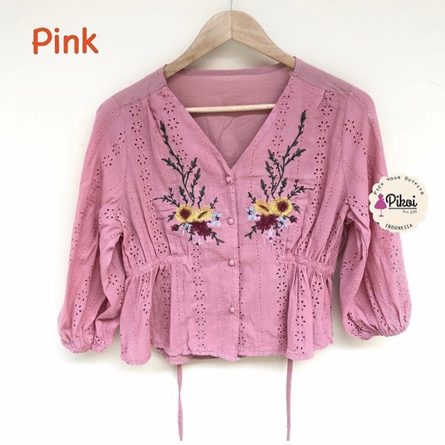 Baju putih bordir / blouse bordir cantik / blouse katun murah / lengan panjang / baju bohemian /2115