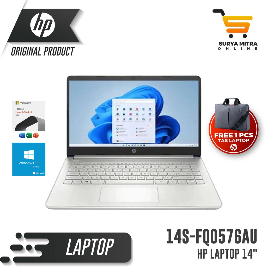 Laptop HP 14s-FQ0576AU FQ0577AU Ryzen3 3250U 512GB-SSD 8GB Win11+OHS