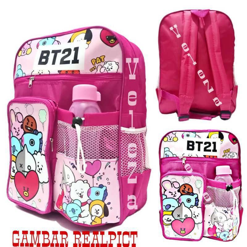 Tas ransel anak perempuan karakter BT21 gratis botol minum - tas anak [BISA COD]