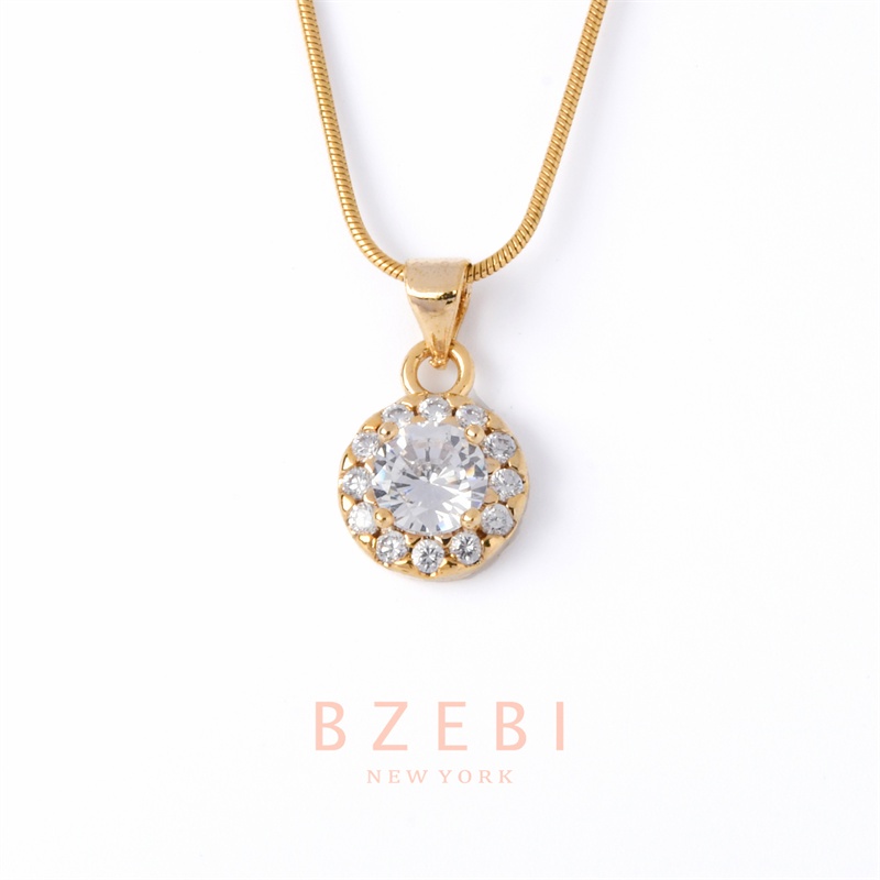 Bzebi Kalung Rantai Lapis Emas Adjustable Dengan Liontin Berlian Untuk Wanita 127n