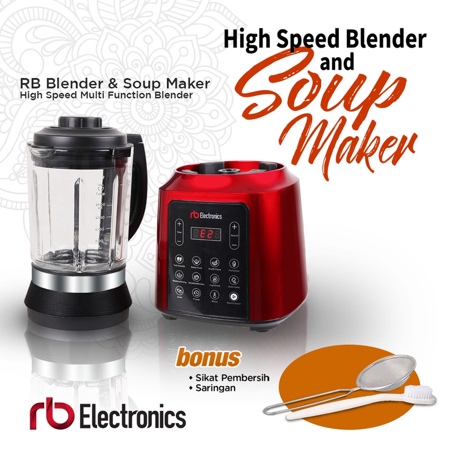 RB Blender Glass &amp; Soup Maker Multi Fungsi 11 in 1 Kapasitas 1750 ml