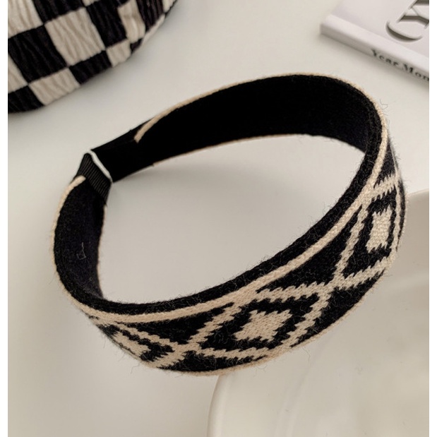 Bando Bandana Korea Wanita / Bando Polos Rajut Motif Kotak Maina