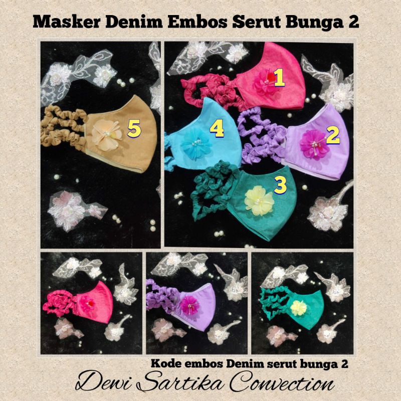 Masker Denim Embos serut bunga 2