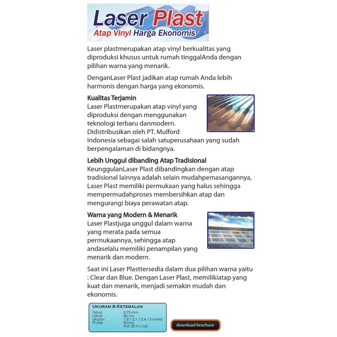 ATAP FIBER GELOMBANG PLASTIK CLEAR BENING LASERPLAST 180 CM X 105 CM