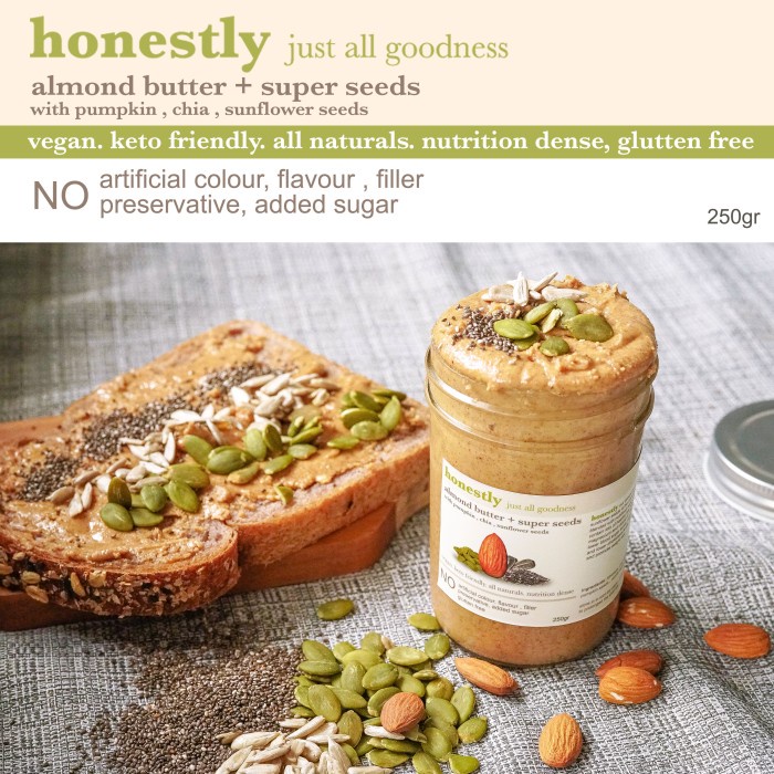 

HONESTLY almond butter - super seeds - chia pumpkin sunflower seeds