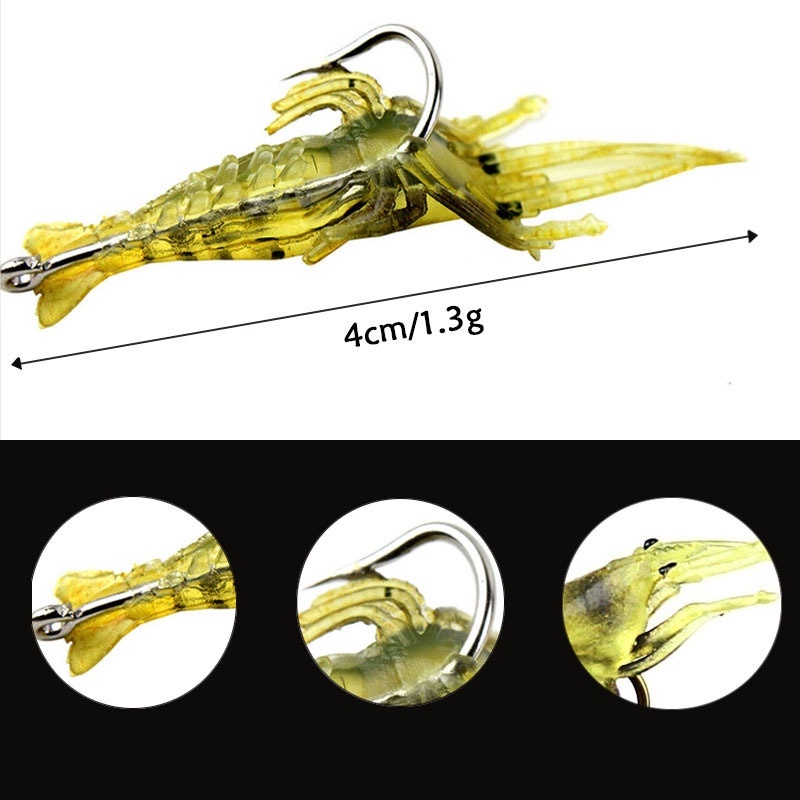 Set Umpan Pancing Softlure Bentuk Udang Bahan Silikon Dengan Kail Untuk Memancing Ikan FEZONE