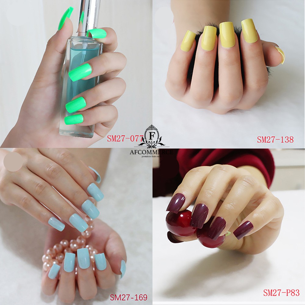 KUKU PALSU FAKE NAILS SQUARE LONG GLOSSY STYLE 24PCS