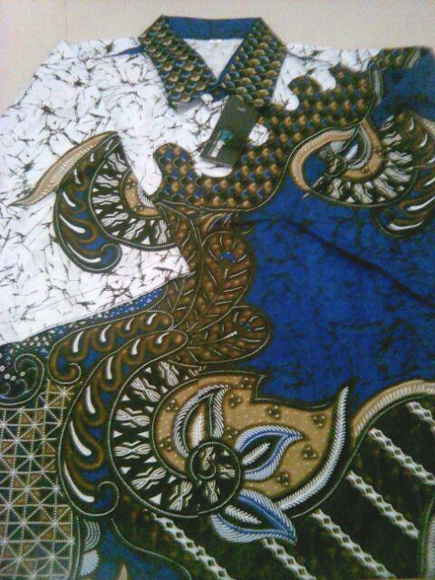 Trolistore Batik Kemeja Pria Motif Plat Biru Lengan Pendek Seragam Batik Grosir Batik Murah