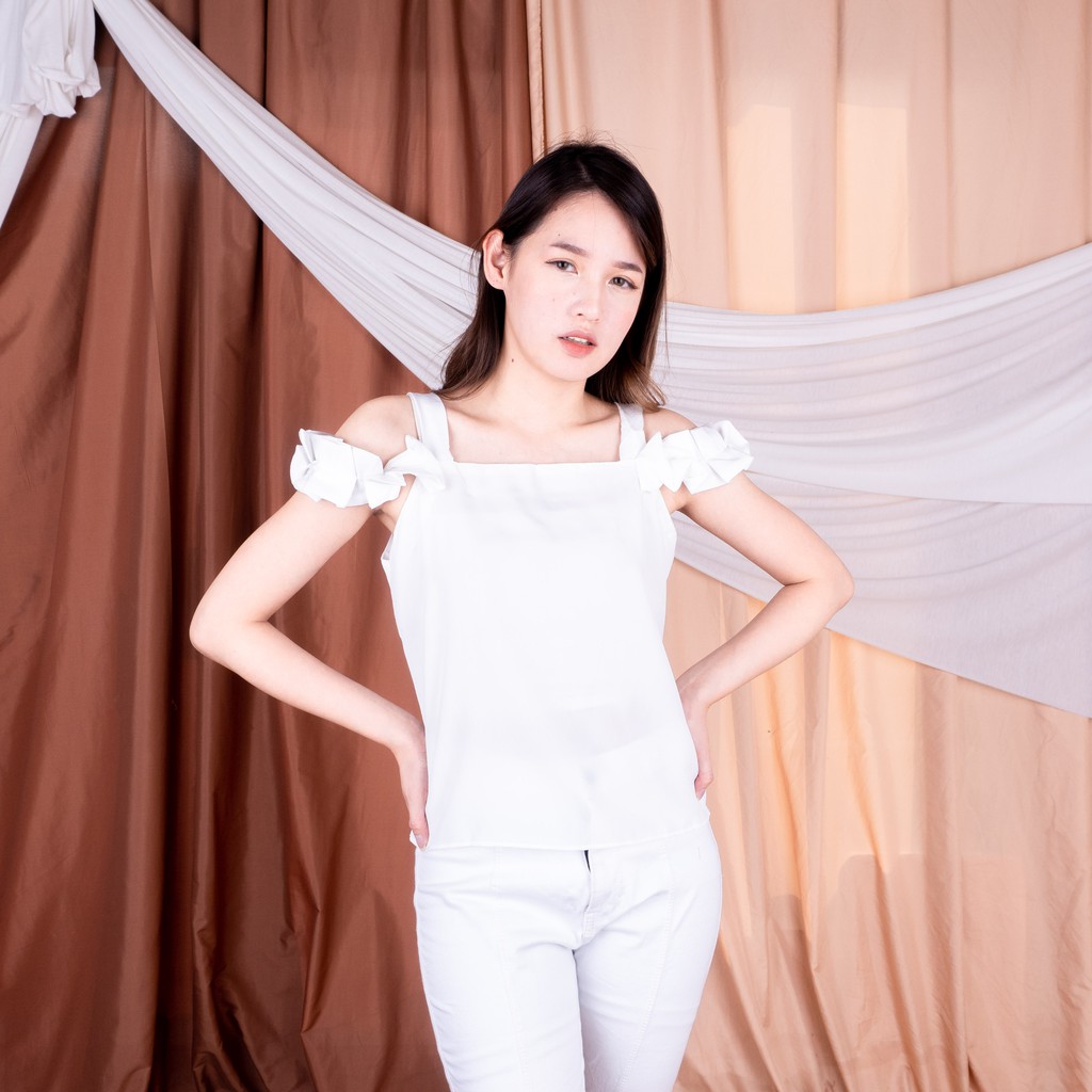 VS - LINETTE HAND TOP WHITE WANITA - ATASAN BLOUSE WANITA