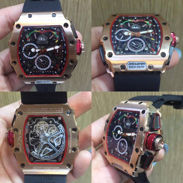 JAM TANGAN MEWAH MEREK RM 50-03 RG SILVER AUTOMATIC GARDE CLONE