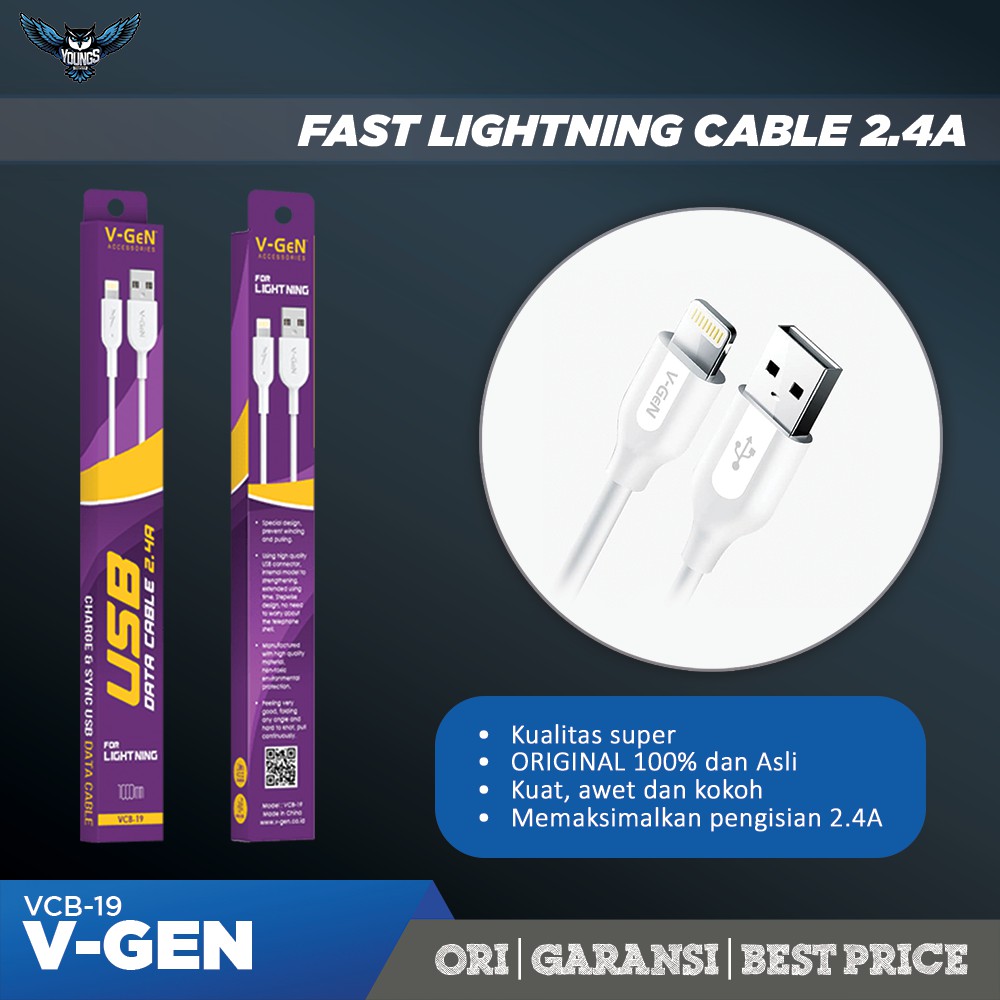 V-GEN VCB-19 2.4A KABEL DATA LIGHTNING IPHONE 1M CHARGER VGEN