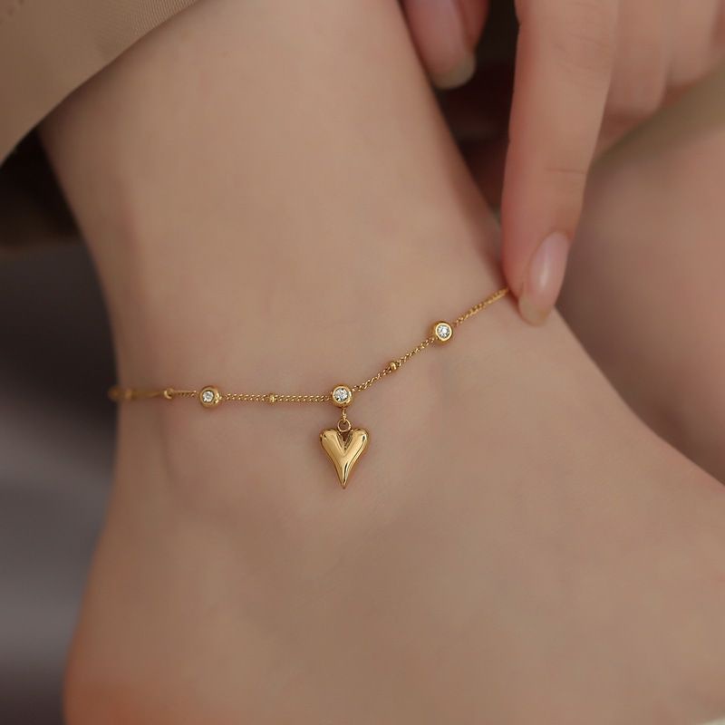 Gelang Kaki Titanium Love Diamond Anti Luntur Lapis Emas 24K