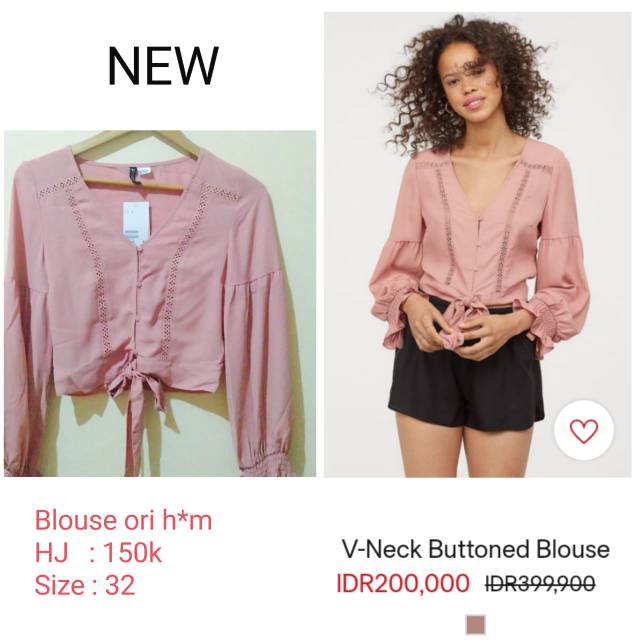 Blouse HnM Ori V-Neck Pink. 100% jamin original