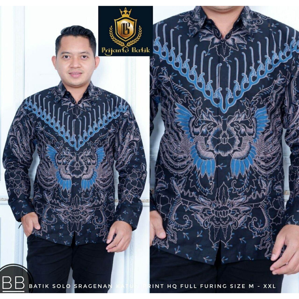 Batik kasual pria lengan panjang / batik formal pria warna biru / kemeja batik / batik Manuk kembar