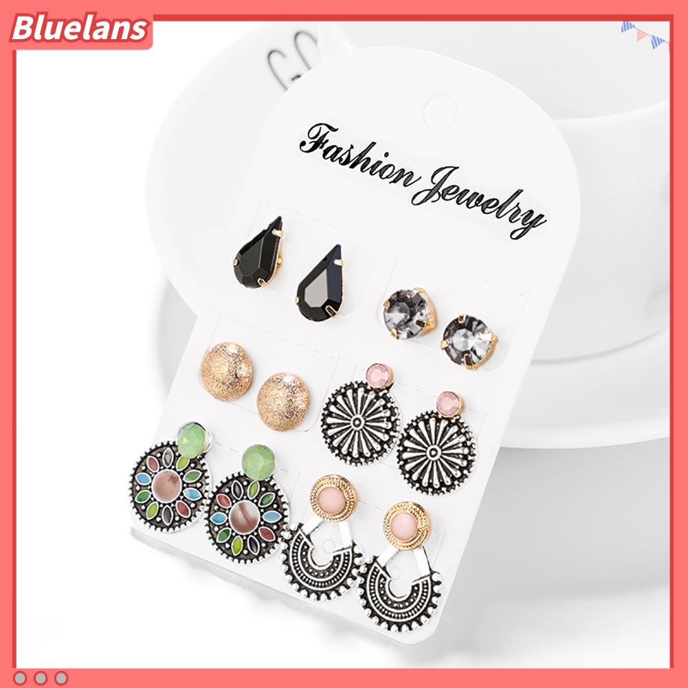 6 Pasang / Set Anting Stud Bentuk Bunga Bulat Untuk Wanita