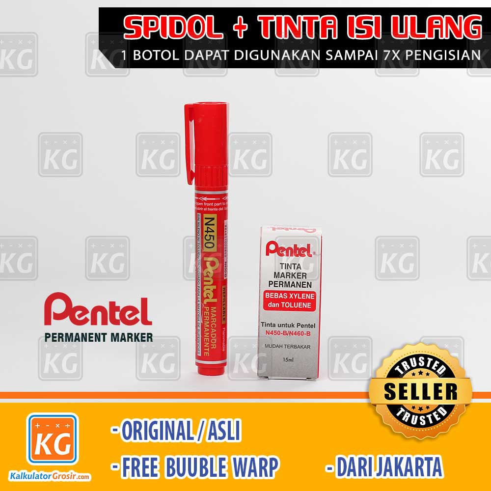Spidol Permanen / Permanent Marker Pentel N450 Asli Jepang Refillable Spidol + Tinta Isi Ulang