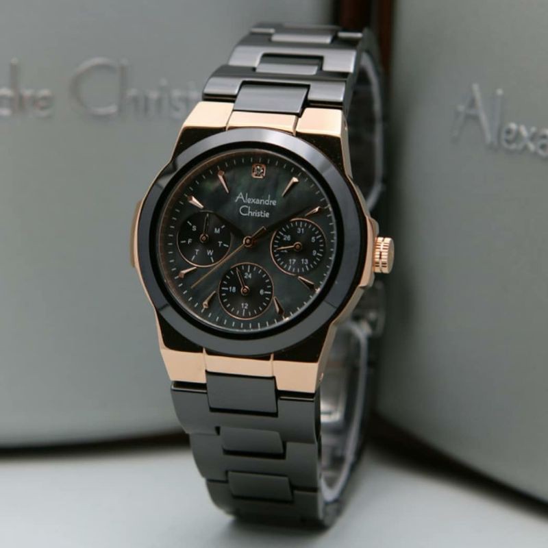 jam tangan wanita Alexander cristie ORIGINAL AC2862 keramik hitam