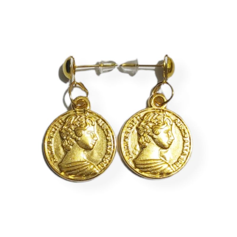 Anting Tusuk Elizabeth Coin Stud Earrings Liontin Koin