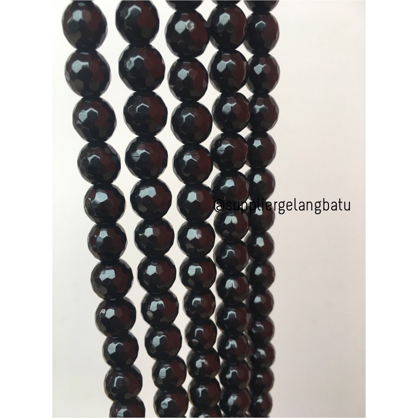 batu obsidian black onyx FACETED 12mm cutting UKIR bahan gelang kalung fesyen pernak pernik mutiara