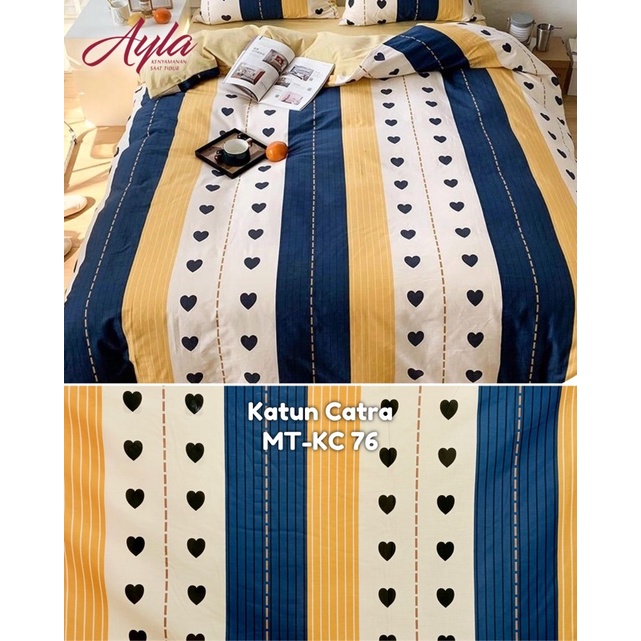kain sprei meteran katun lokal catra ayla garis rainbow salur love lovelo navy yellow biru kuning