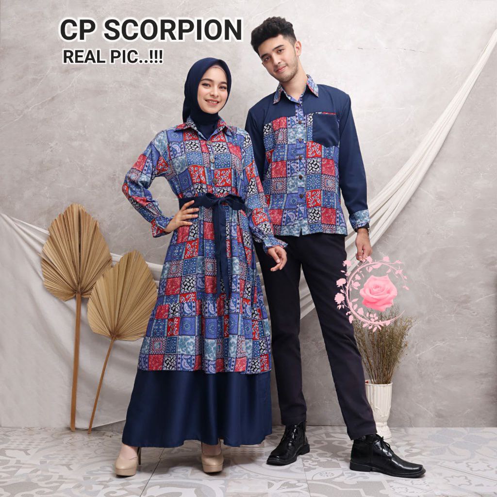 COUPLE SCORPION / CP PRIA WANITA / RAYON / GAMIS / KEMEJA MOTIF / TERLARIS TERBARU / PAKAIAN PESTA MUSLIM