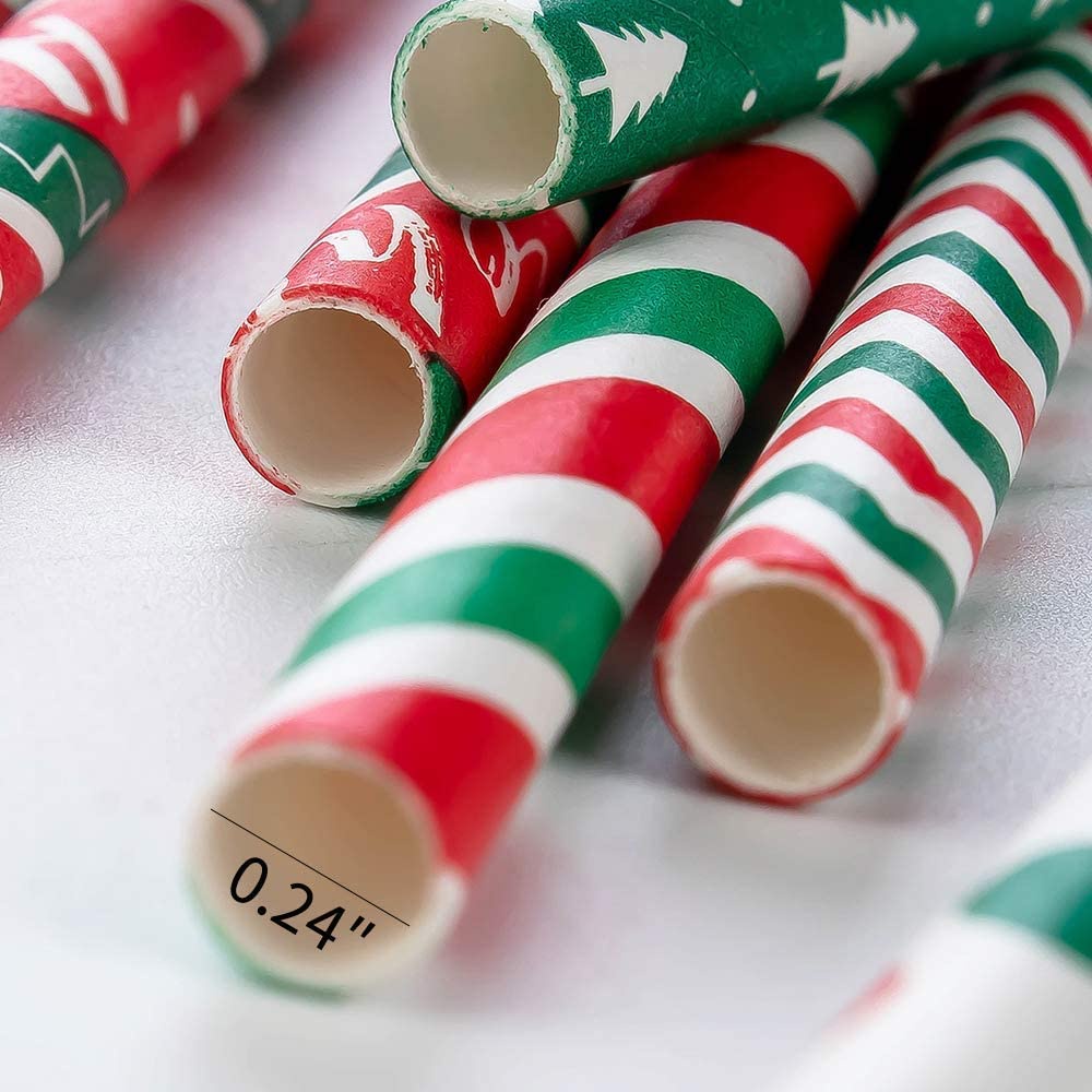 [25pcs Christmas Paper Straws] [Biodegradable Drinking Stripe Bicolor Stripe Dot Straw for Wedding Supplies and Party Favors 2023 Xmas New Year Party Supplies]