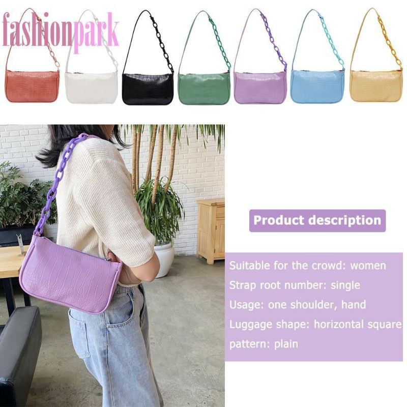TAS BAHU WANITA ELEGAN CROCO RANTAI PLASTIK