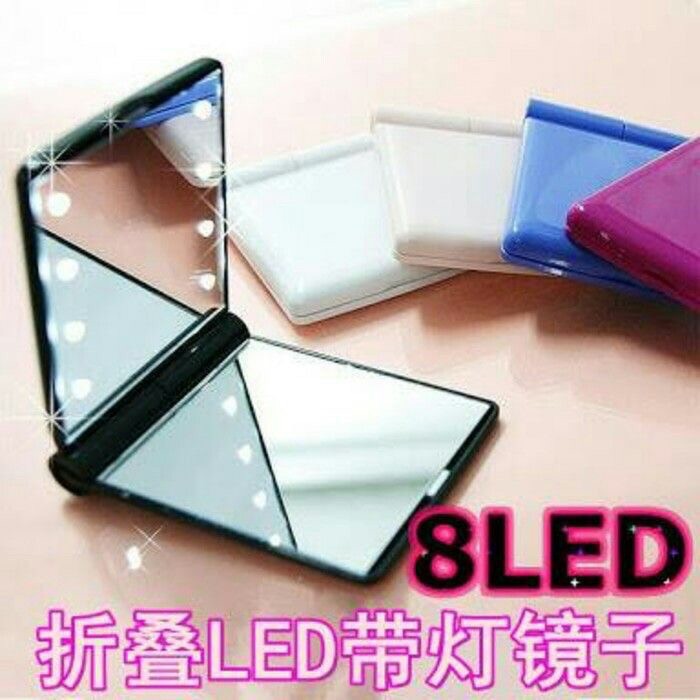 Cermin LED 8 lampu Kaca rias lipat cermin make up praktis