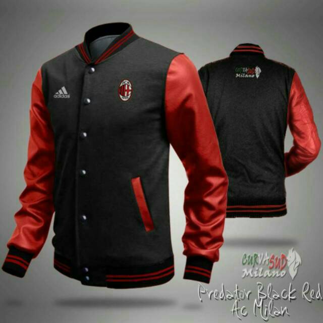 (FREE ONGKIR) JAKET VARSITY BASEBALL AC MILAN BLACKRED / GREYRED / BLACK