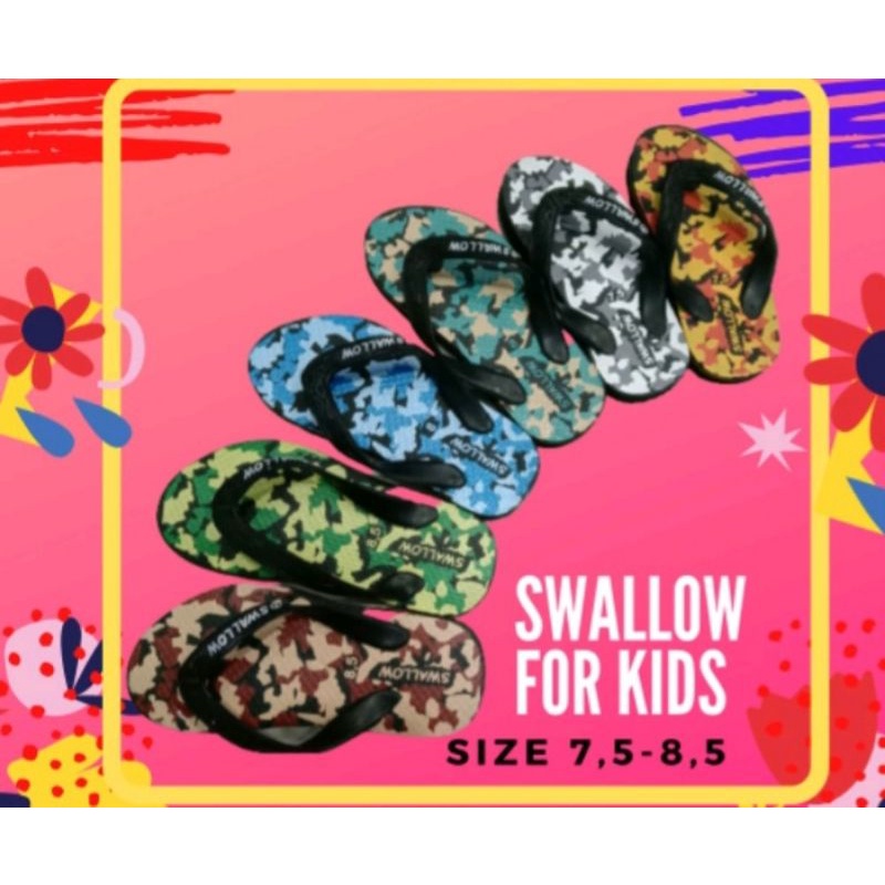 SANDAL SWALLOW ANAK-ANAK ARMY SENDAL JEPIT KIDS UNISEX SIZE 7,5 SAMPAI 8,5 ECERAN