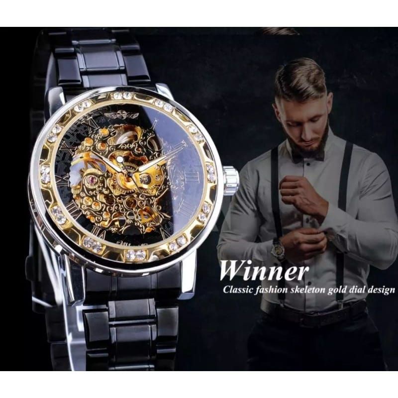 Winner Diamond Jam Tangan Automatic Tanpa Baterai Otomatis Jam Tangan Pria Stainliss Steel