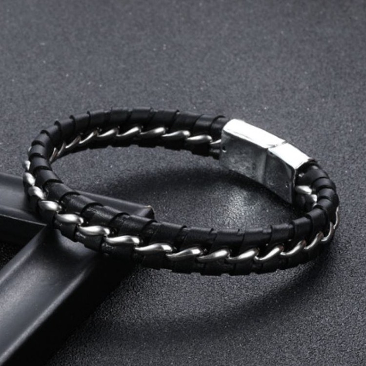 Gelang Kulit Leather Gesper Magnetik Premium GK/P - Aksesoris Fashion Bracelet Pria - Leather Kulit