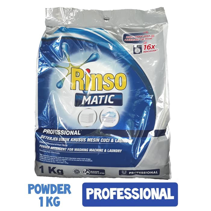 MRH RINSO MATIC PROFESSIONAL 1 KG BUBUK BUKAAN DEPAN DAN ATAS