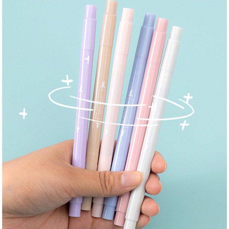 

Ay00! Double Headed Highlighter Pen 2 In 1 Morandi Colours 1 Set 6 Pcs - AT12