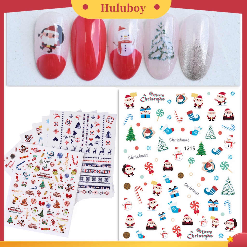 Huluboy Huluboy♡ 11pcs / Set Stiker Kuku Motif Natal 3D Warna-Warni Untuk Musim Dingin