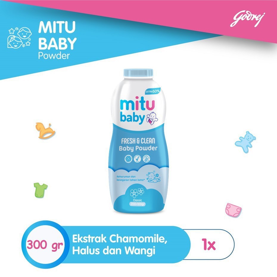 Mitu Baby Powder Fresh &amp; Clean Blue Classic 200 + 100 gr