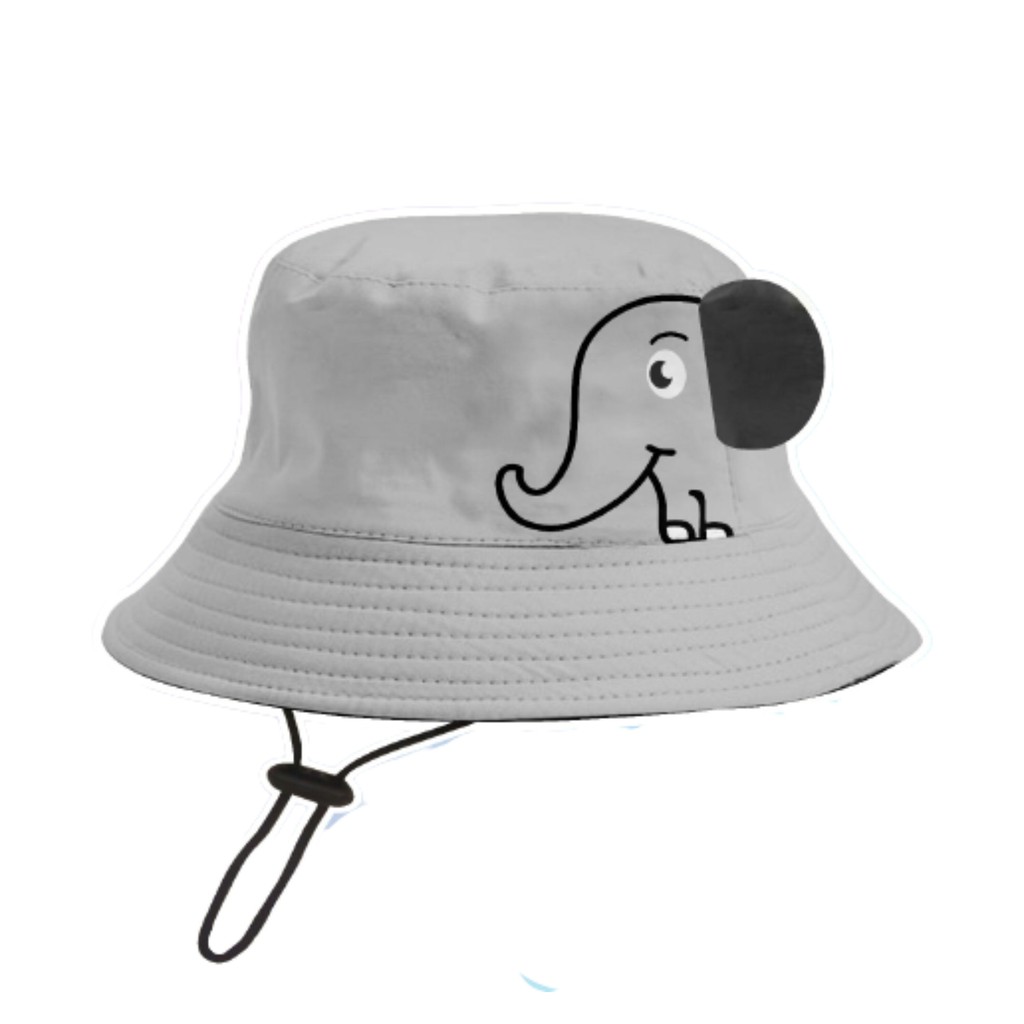 Topi bucket hat anak bordir gambar hewan dino bahan american dril ada tali nya