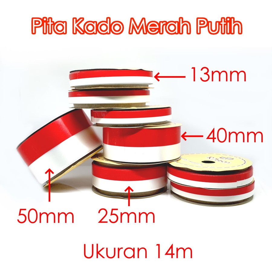 Pita Kado Merah Putih 25mm x 14m Ribbon Bendera Indonesia Merdeka Warna Warni Gift Hadiah Parcel Parsel Ulang Tahun Anniversary Birthday Party Wisuda Graduate Bouquete Bucket Pesta Bunga Prakarya Kerajinan Craft Crafting Art Grosir Prakarya Malang