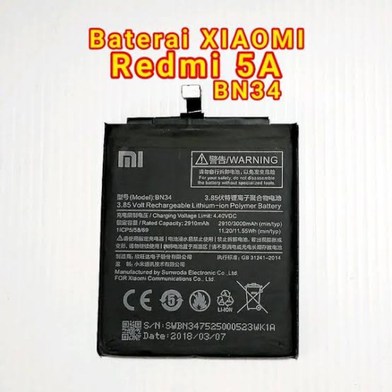 Batre Redmi 5a BN34 BN 34 Baterai xiaomi redmi5a