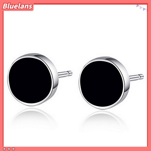 Bluelans Men Women 925 Sterling Silver Black Vinyl Earrings Ear Studs Jewelry Charm