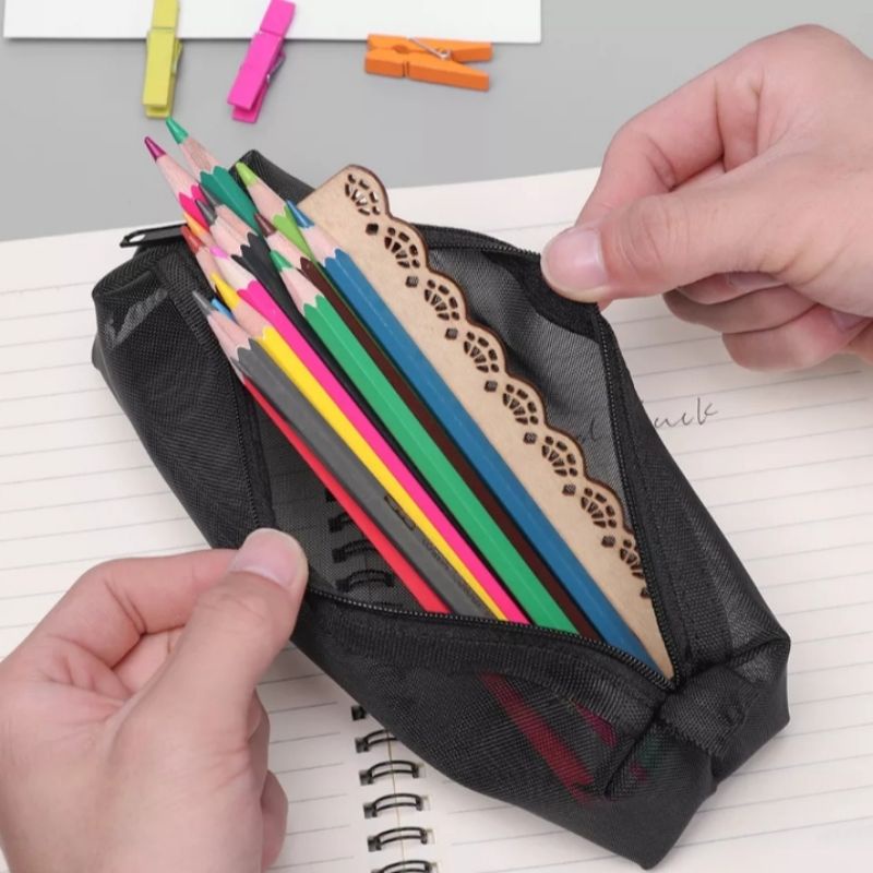 

TJR026 Hitam transparan ristleting roll kuas makeup pena jaring nylon politer pensil kantor mahasiswa school pena kotak penyimpanan alat tulis